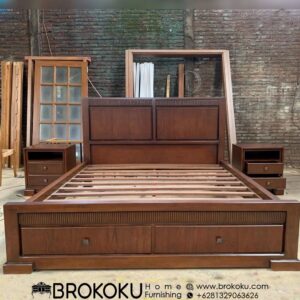 Tempat Tidur Jati Jepara Klasik panel 2 nakas BHF-55
