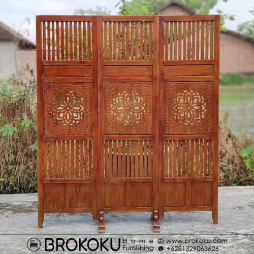 Jual Bufet partisi jati jepara 3 pintu + Bench BHF-150 | Brokoku