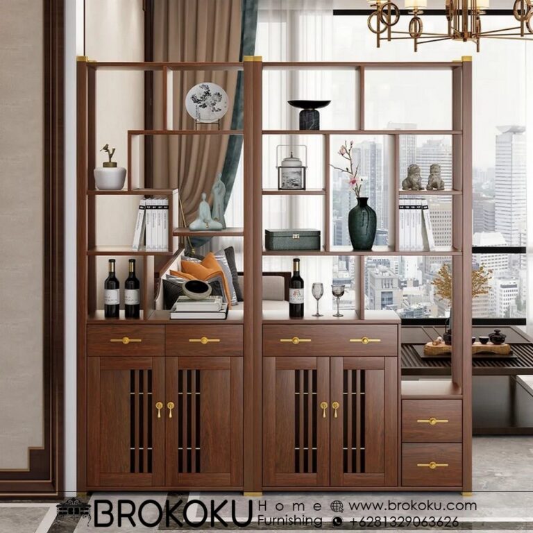 Jual Bufet partisi jati jepara 3 pintu + Bench BHF-150 | Brokoku