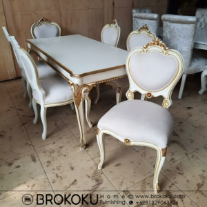 Set meja makan klasik modern ukir jepara cat duco 6 kursi BHF-180