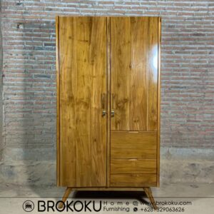 Lemari pakaian jati 2 pintu retro modern BHF-186