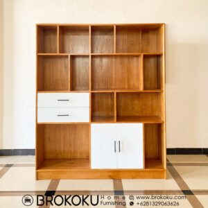 Rak pajangan kayu jati aksesoris dan buku BHF-249