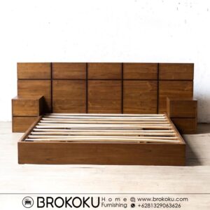 Ranjang jati jepara minimalis headbord blok 2 nakas BHF-245