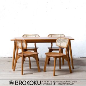 Set meja makan jati rotan japandi style 4 kursi BHF 241