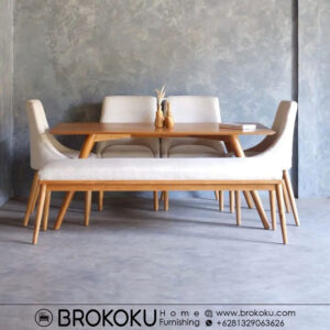 Meja makan jati modern minimalis 1 bangku 4 kursi BHF-218
