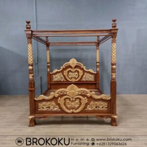 Tempat tidur ukir kayu jati jepara kanopi tiara BHF-206