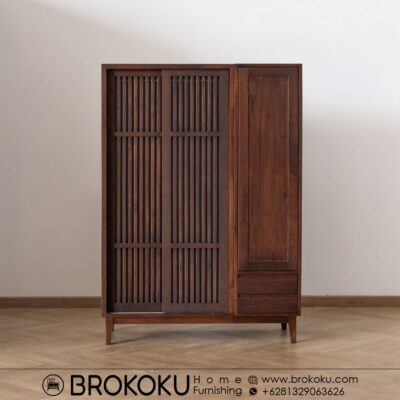 Lemari pakaian 3 pintu jati mid century modern minimalis BHF-260