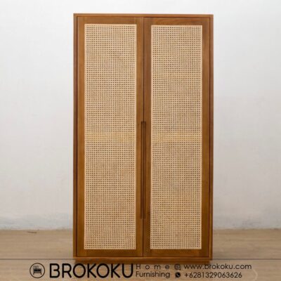 Lemari pakaian minimalis retro modern 2 pintu jati rotan BHF-266