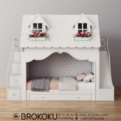 Tempat tidur tingkat anak model rumah klasik BHF-273