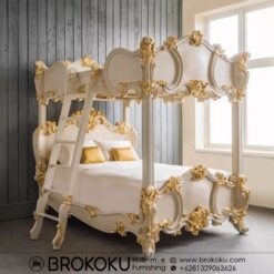 Alternative view of Tempat tidur tingkat ukir klasik mewah putih gold BHF-272