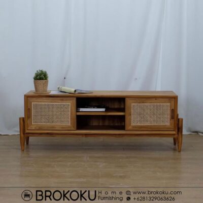 Bufet minimalis japandi kayu jati plus rotan BHF-303