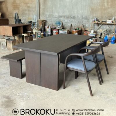 Meja makan jati 2 kursi 1 bangku minimalis BHF-309