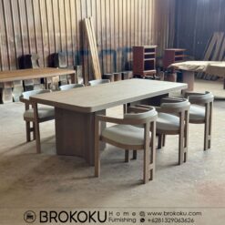 Set meja makan jati minimalis 6 kursi retro BHF-304