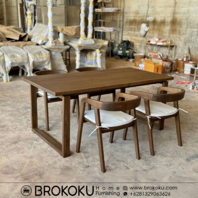 Set meja makan kayu jati 4 kursi minimalis BHF-307