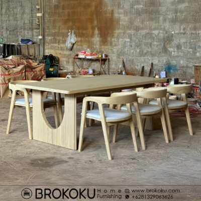 Set meja makan minimalis moden jati 6 kursi BHF-306