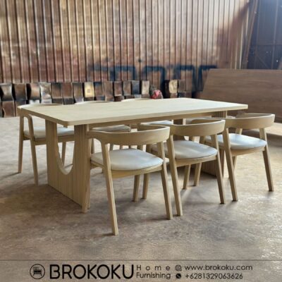 Set meja makan minimalis moden jati 6 kursi BHF-306