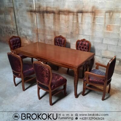 Set meja makan ukir kayu jati jepara 6 kursi BHF-314