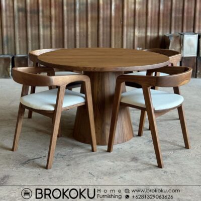 Set meja makan jati bulat 4 kursi BHF-319
