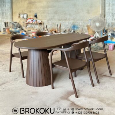 Meja makan oval set 4 kursi jati minimalis BHF-324