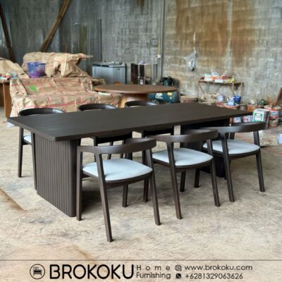 Set meja makan jati 6 kursi 1 meja jati minimalis BHF-323